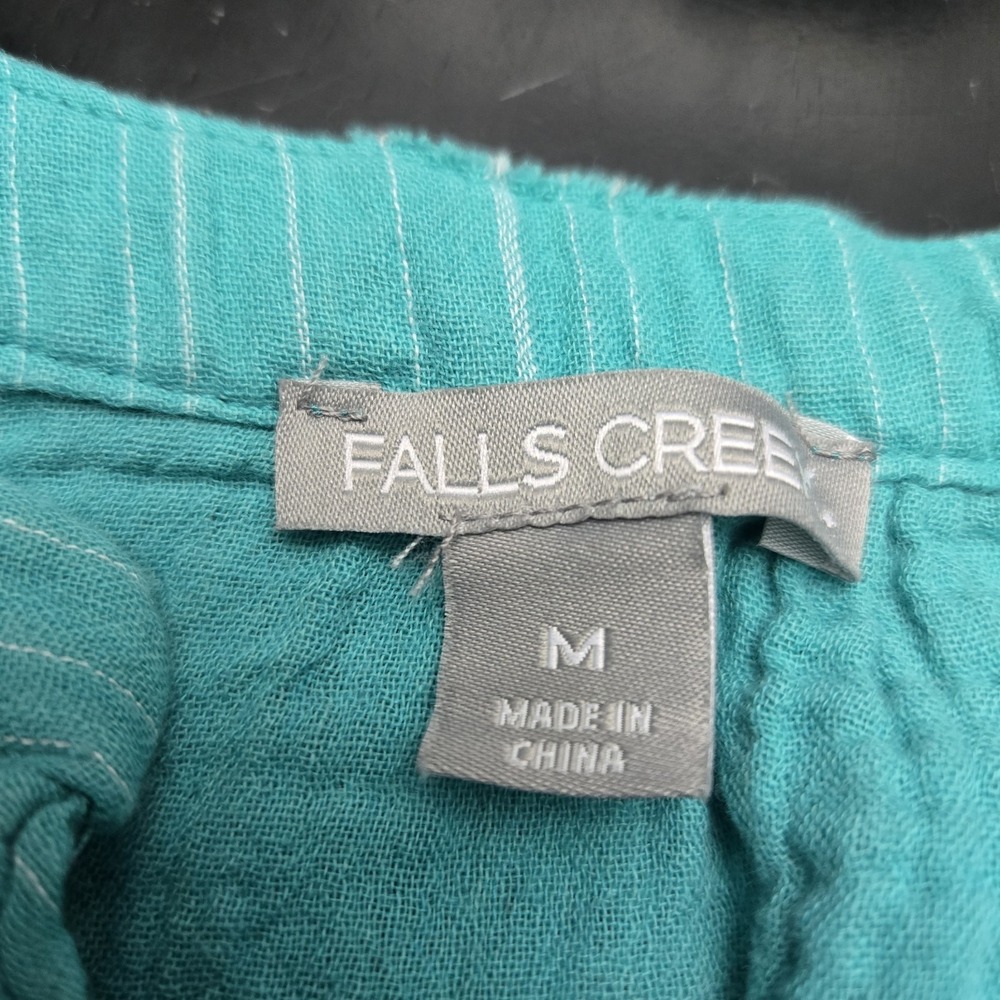 Falls Creek Striped Cotton Gauze Muslin Shirt Womens Md Turquoise Coastal Resort - Picture 3 of 7